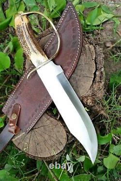 Antique Custom Made Steel Hunting Tactical Dagger D Guard Bowie Knife Brass Stag