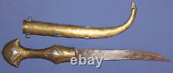 Antique Hand Made Islamic Knife Dagger With Ornate Bronze Scabbard And Handle