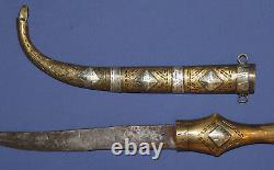 Antique Hand Made Islamic Knife Dagger With Ornate Bronze Scabbard And Handle
