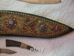 Antique Khukri Kukri Gurka Jeweled Gilt Dagger Combat Knife Early 19th Century