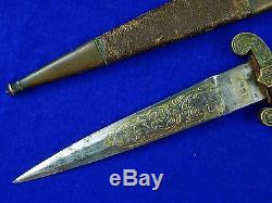 Antique Old 19 Century Spanish Spain Toledo 1867 Engraved Dagger Fighting Knife