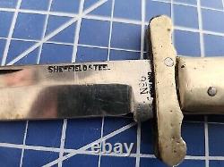 Antique Sheffield Steel No6 Folding Dagger Fighting Knife Horn Handles! With