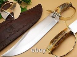 Antique Stag Antler Custom Handmade Hunting Dagger Bowie Knife