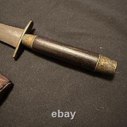 Antique Theatre Made Fighting Knife Dagger With Leather Sewn Sheath