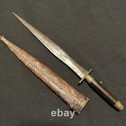 Antique Theatre Made Fighting Knife Dagger With Leather Sewn Sheath
