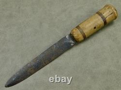 Antique US 19th C Primitive Fighting Knife Spear Point Dagger Wood Handle