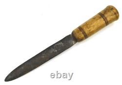 Antique US 19th C Primitive Fighting Knife Spear Point Dagger Wood Handle