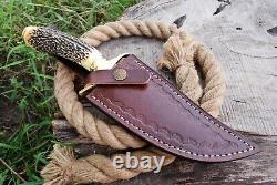 Antler D2 Custom Handmade Hunting Dagger Tactical Bowie Knife Stag Handle