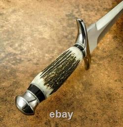 Antler Horn Arkansas Toothpick D2 Tool Steel Survival Dagger Knife With Sheath