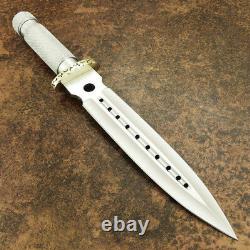 Arc Cutlery Rare D2 Tool Steel Silver Handle Hunting Dagger Bowie Knife -sheath