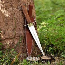 Arkansas Toothpick Dagger Handmade D2 Dagger Hunting knife with Leather Sheath