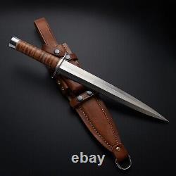 Arkansas Toothpick Knife Fixed Blade D2 Tool Steel Dagger Leather Handle +Sheath