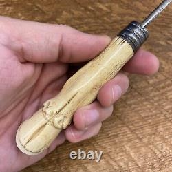 Beautiful Antique Hunting Military Dagger Knife Bowie Carved Bone Handle Figural