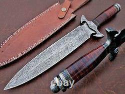 Beautiful Custom Hand-Forged Damascus Steel Dagger Knife Wood Handle