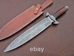 Beautiful Custom Hand-Forged Damascus Steel Dagger Knife Wood Handle