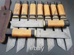 Beautiful Custom Handmade 12'' Damascus Steel Hunting Dagger 9 Pcs In 1 Package