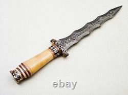 Beautiful Custom Handmade Damascus Steel Dagger Knife with Leather Sheath