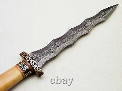 Beautiful Custom Handmade Damascus Steel Dagger Knife with Leather Sheath
