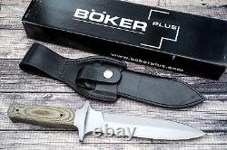 Boker Plus Schanz Integral Dagger SID, Bead Blasted 440C, Blk Leather Sheath
