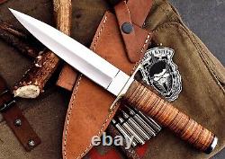 Boot Tactical D2 Tool Steel Battle Ready Combat Dagger Knife With Leather Sheath