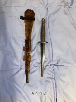 British English WW2 Fairbairn Sykes Fighting Knife Stiletto Dagger with Sheath