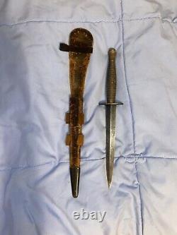 British English WW2 Fairbairn Sykes Fighting Knife Stiletto Dagger with Sheath