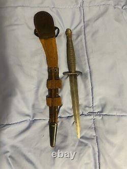 British English WW2 Fairbairn Sykes Fighting Knife Stiletto Dagger with Sheath