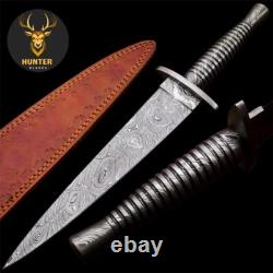 COMBAT DAGGER KNIFE Fixed Blade Handmade Damascus Steel Camping Hunting Knife