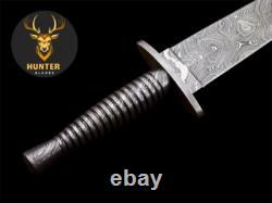 COMBAT DAGGER KNIFE Fixed Blade Handmade Damascus Steel Camping Hunting Knife
