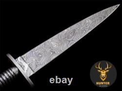 COMBAT DAGGER KNIFE Fixed Blade Handmade Damascus Steel Camping Hunting Knife