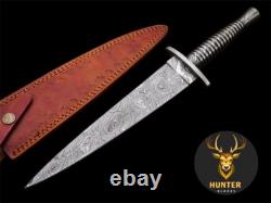 COMBAT DAGGER KNIFE Fixed Blade Handmade Damascus Steel Camping Hunting Knife