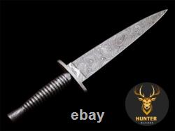 COMBAT DAGGER KNIFE Fixed Blade Handmade Damascus Steel Camping Hunting Knife
