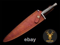 COMBAT DAGGER KNIFE Fixed Blade Handmade Damascus Steel Camping Hunting Knife