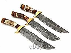 CUSTOM HAND FORGED DAMASCUS SURVIVAL Hunting DAGGER BOWIE KNIFE ANTLER STAG