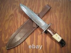 CUSTOM HANDMADE 13 DAMASCUS DAGGER KNIFE Buffalo Horn Camel Bone Wood Handle