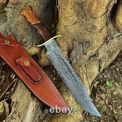 CUSTOM HANDMADE FORGED DAMASCUS STEEL HUNTING KNIFE Wood HANDLE EDC