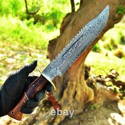 CUSTOM HANDMADE FORGED DAMASCUS STEEL HUNTING KNIFE Wood HANDLE EDC