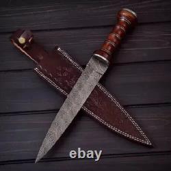 Crafted Damascus Dagger Knife Fixed Blade Grip Handle & Sheath SkaldBlades