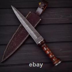 Crafted Damascus Dagger Knife Fixed Blade Grip Handle & Sheath SkaldBlades