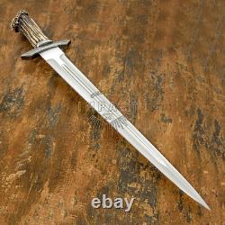 Custom Crown Stag Antler Highlander Dagger Knife by Impact Cutlery Damascus