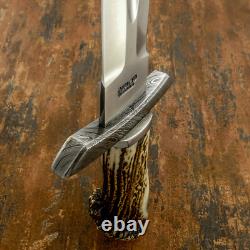 Custom Crown Stag Antler Highlander Dagger Knife by Impact Cutlery Damascus