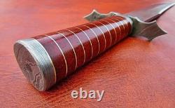 Custom Damascus Bowie Knife Handmade Outdoor Blade with Leather Sheath