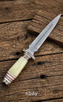 Custom Damascus Steel Dagger Hand Forged Boot Knife Hunting Hunting Dagger