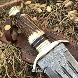 Custom Damascus Steel Hunting Bowie Knife / Sword Arkansas Toothpick Dagger II
