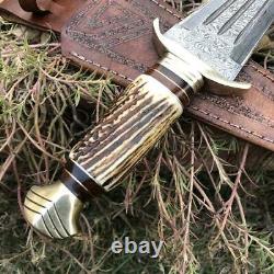 Custom Damascus Steel Hunting Bowie Knife / Sword Arkansas Toothpick Dagger II