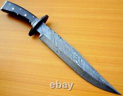 Custom Damascus Steel Hunting Bowie Knife Sword Dagger Bull Horn Handle