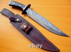 Custom Damascus Steel Hunting Bowie Knife Sword Dagger Bull Horn Handle