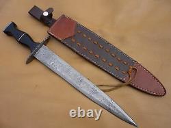 Custom Damascus Steel Hunting Knife Sword Arkansas Toothpick Dagger New Mi-47