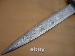 Custom Damascus Steel Hunting Knife Sword Arkansas Toothpick Dagger New Mi-47