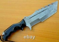 Custom Damascus Steel Hunting Tracker Knife Bowie Dagger Sword Micarta